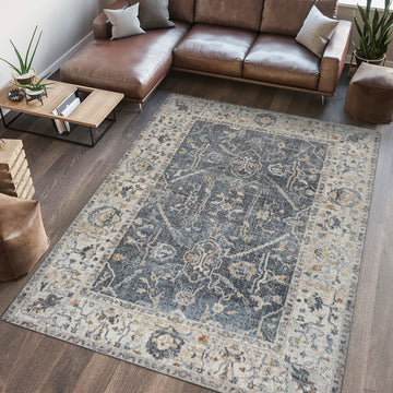 Brandy Rustic Border Low-Pile Machine-Washable Area Rug